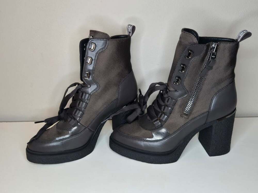 DKNY Toia Lace-Up Zip Block Heel Booties Espresso
